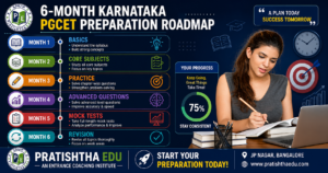 6-month Karnataka PGCET preparation roadmap showing month-wise study plan from basics to revision for engineering entrance exam preparation.