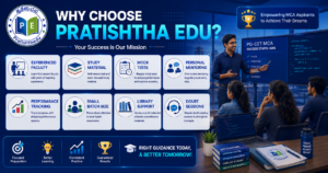 Why choose Pratishtha Edu for PG-CET MCA Coaching in Bangalore with experienced faculty, study material, mock tests, personal mentoring and library support.